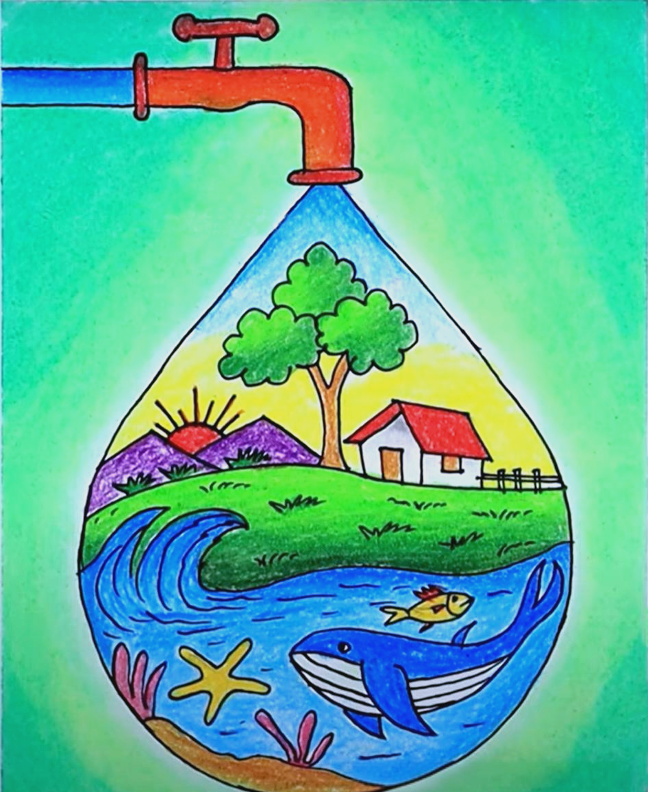 绿美河源——创意环保绘画,传递珍爱水资源的环保信息