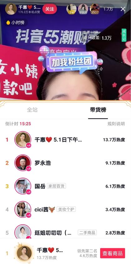 抖音电商助力素人主播千惠快速成长,开播3月单场gmv近3000万