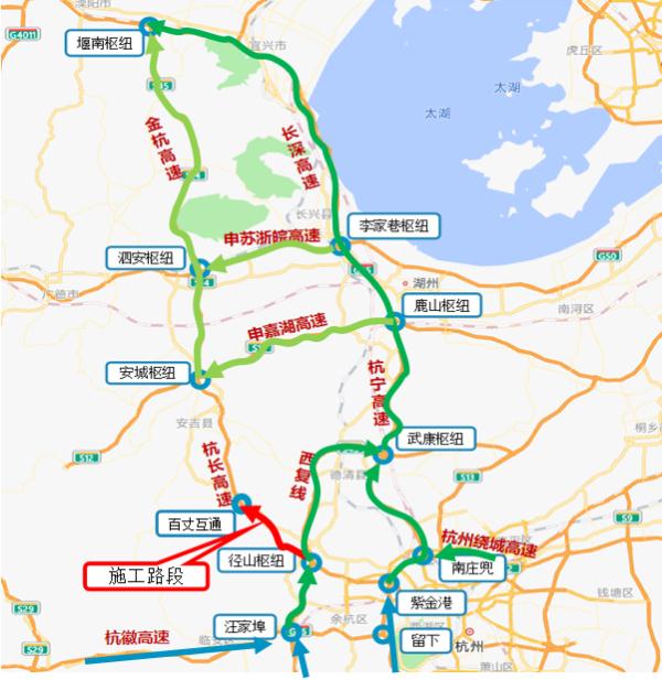 ②s14杭长高速长向>径山枢纽>s43杭州绕城西复线>瓶窑西互通>g235国道