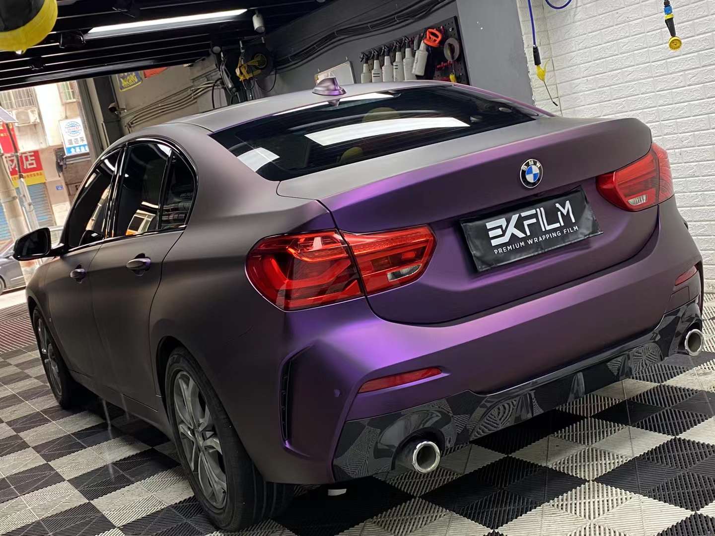 宝马1系全车贴膜ekfilm-ek改色膜消光黑比诺紫