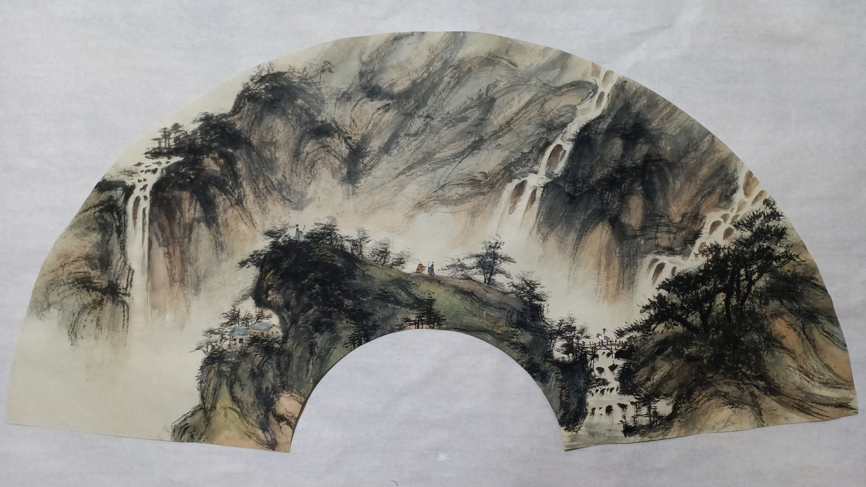 写意扇面山水