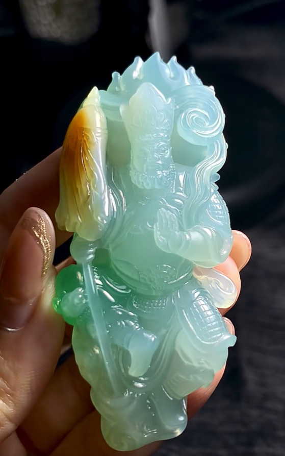 大饼翡翠原创欣赏:翡翠题材那么多,多闻天王了解一下?