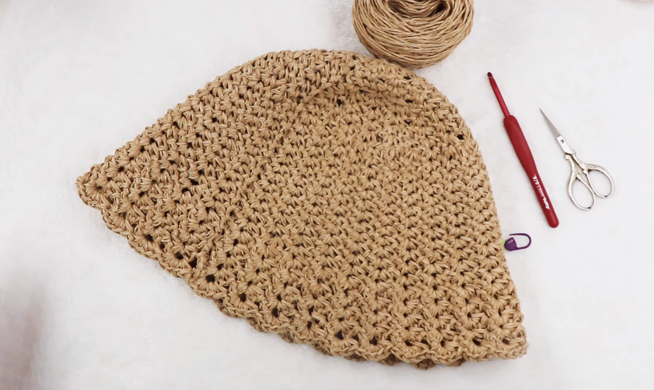 夏日出门防晒不可少,钩个舒适透气的遮阳帽,小花眼遮阳桶帽教程