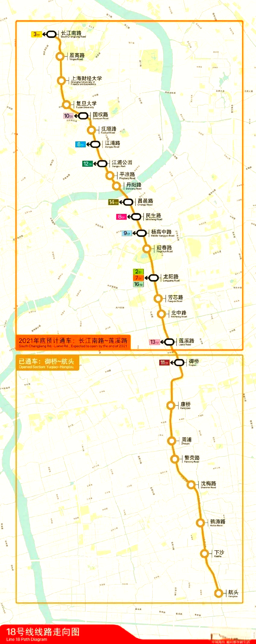 上海地铁18号线,一条连接浦东,杨浦,宝山三区的轨道交通线路,共分为南