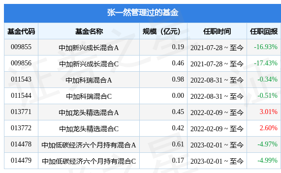 中加转型动力混合a基金经理变动:增聘张一然为基金经理