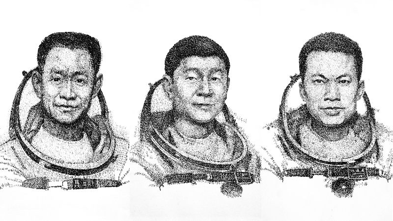 归来"太空导游"和"天外吃播"画"出了聂海胜,刘伯明和汤洪波的头像