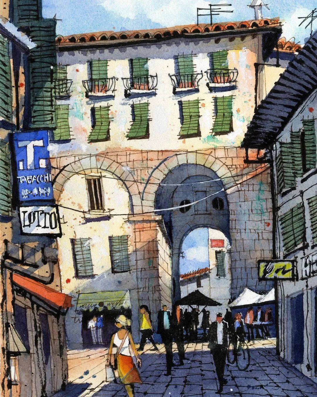 水彩|james richards旅行艺术家 建筑风景水彩 钢笔淡彩