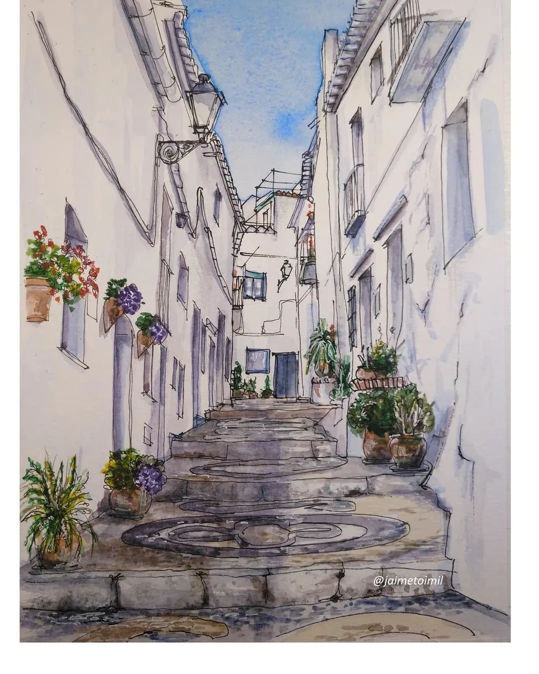 水彩|西班牙艺术家ftoimil钢笔淡彩建筑街景