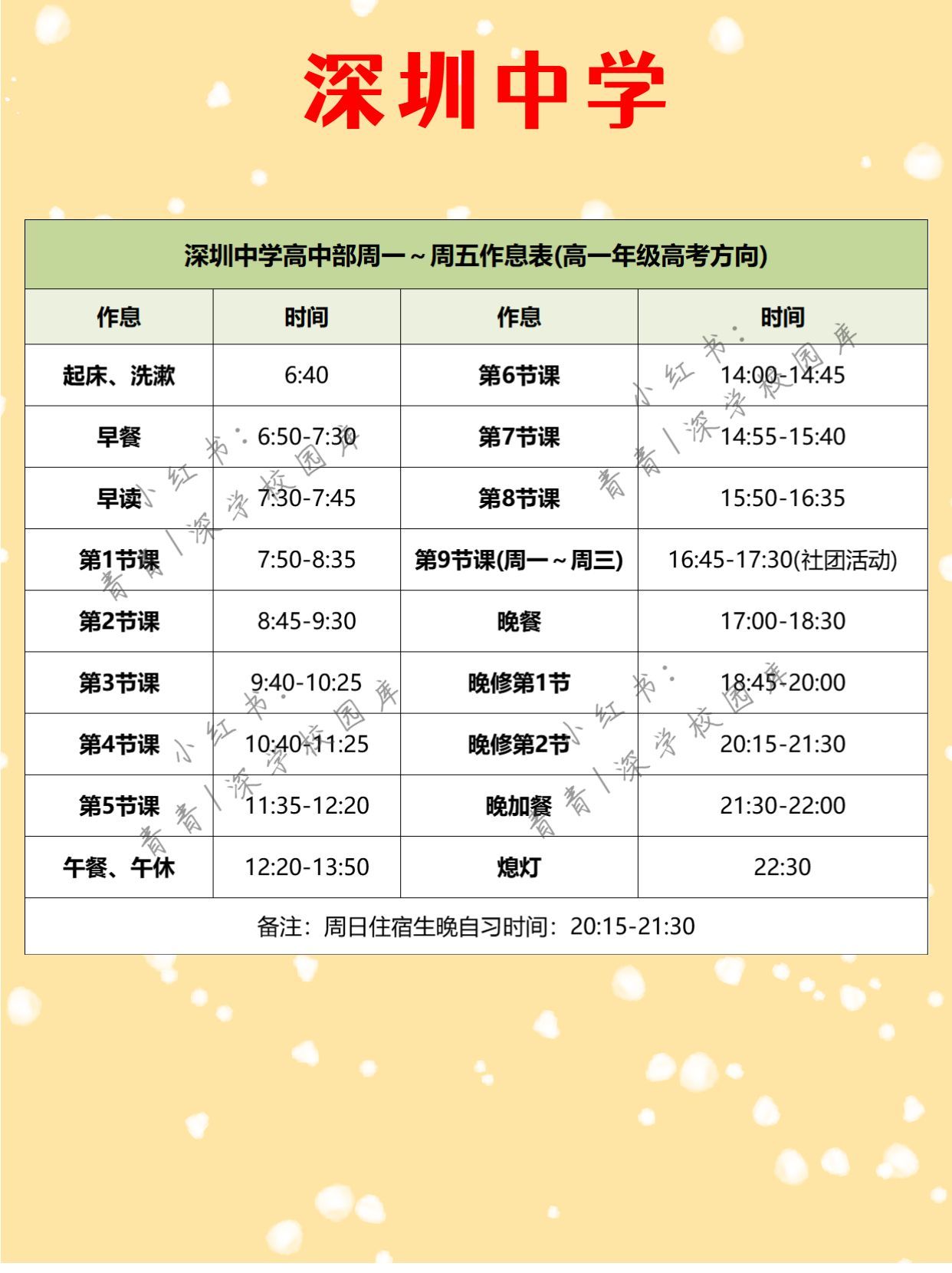 深圳"四大高中"作息时间表曝光!