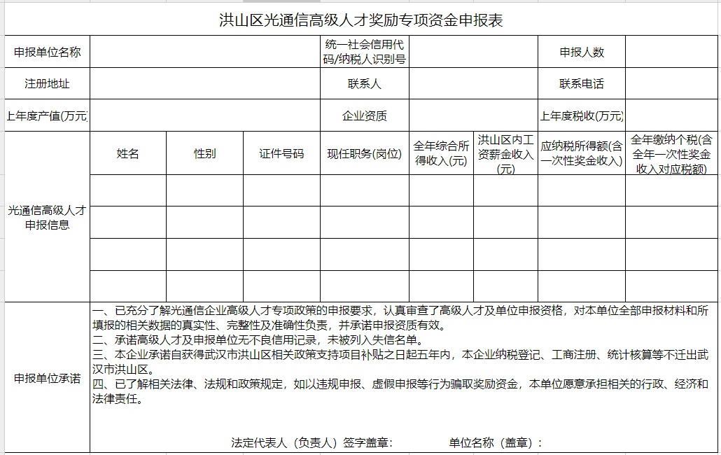 武漢市洪山區光通信產業高級人才引進獎勵項目開始申報