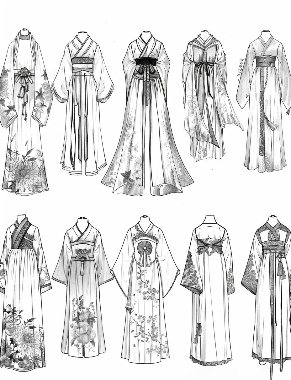 众多精致国风汉服款式图线稿,领略传统服饰魅力!