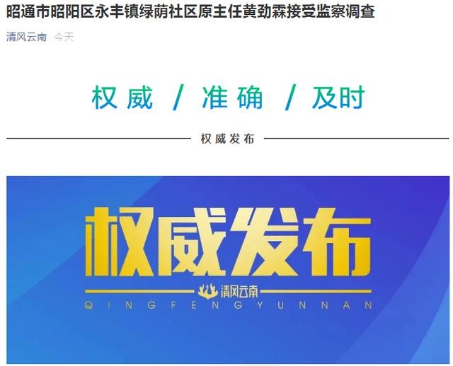 昭通市昭阳区永丰镇绿荫社区原主任黄劲霖接受监察调查