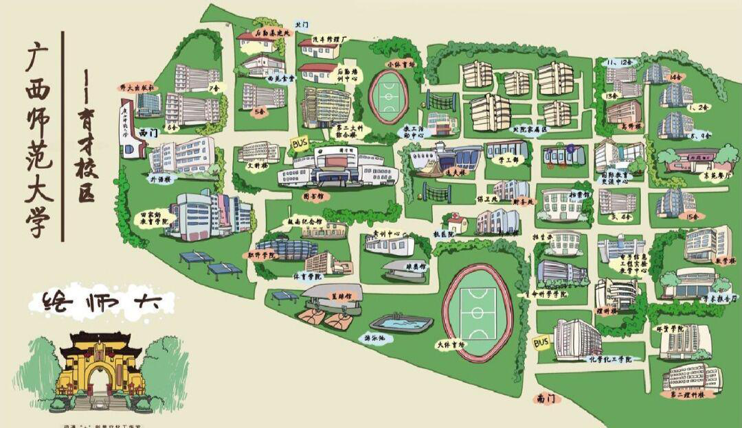 地图 图片数据来源浏览器网站上图为广西师范大学(雁山校区,育才校区