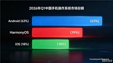 中国手机系统市场最新排名：安卓下滑明显 华为鸿蒙继续力压苹果