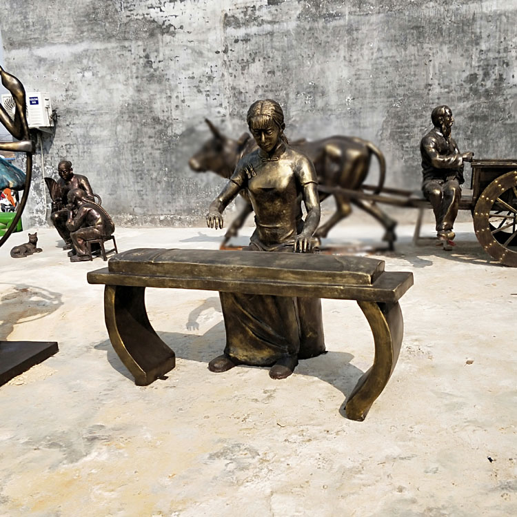 弹古筝人物铜雕,演奏人物雕塑