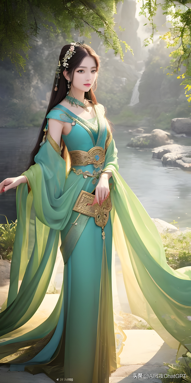 ai绘画古装美女-绿色汉服