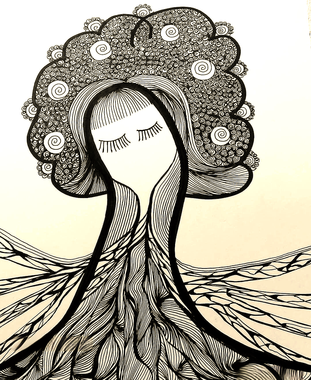 黑白装饰画中人物线描与纹样的艺术魅力