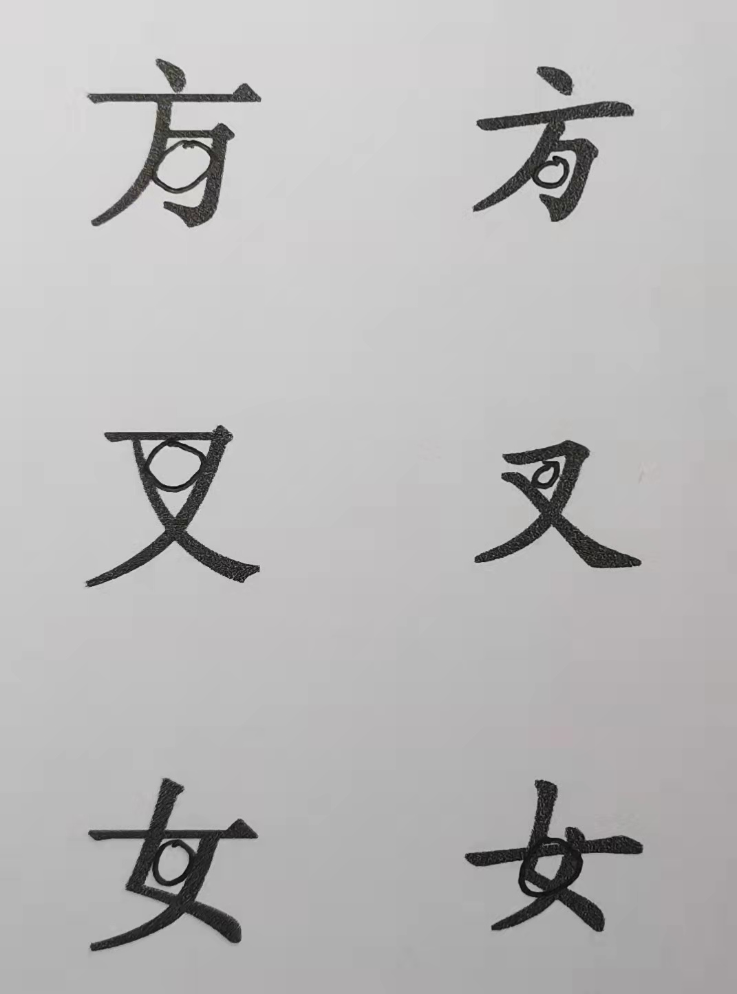 楷书的中宫收紧原则