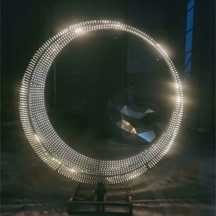 不锈钢发光月亮雕塑,镜面抽象月亮雕塑