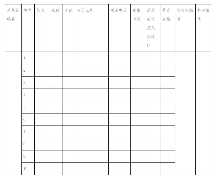 核酸采样登记表图片
