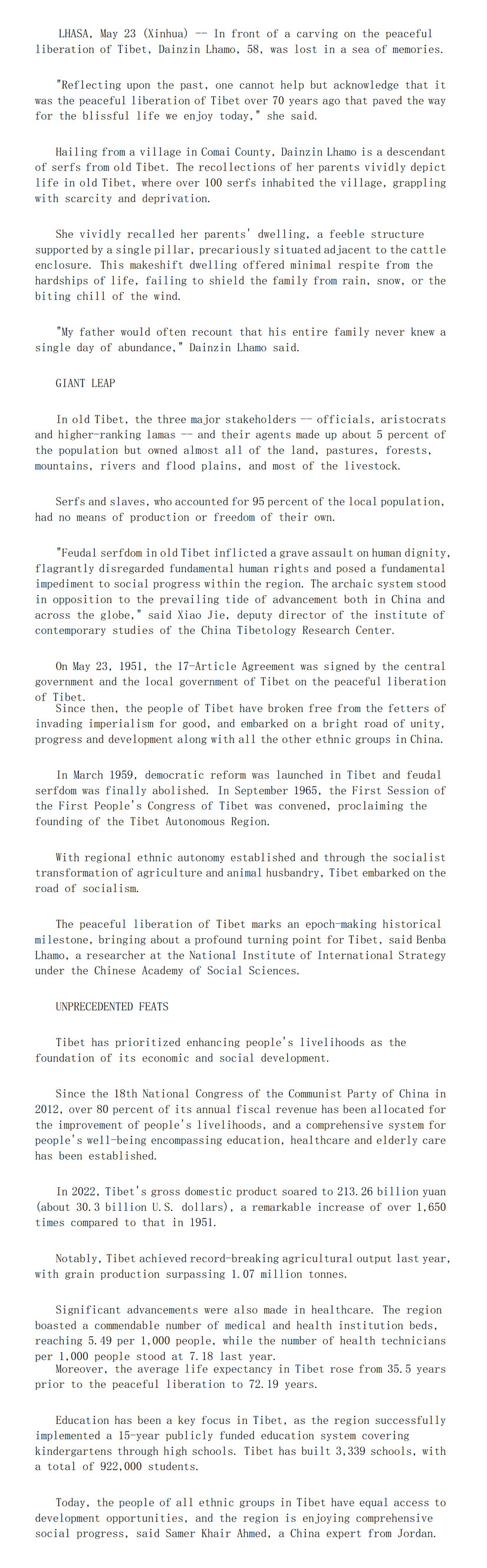 72 years on, tibet steadfastly advances on path