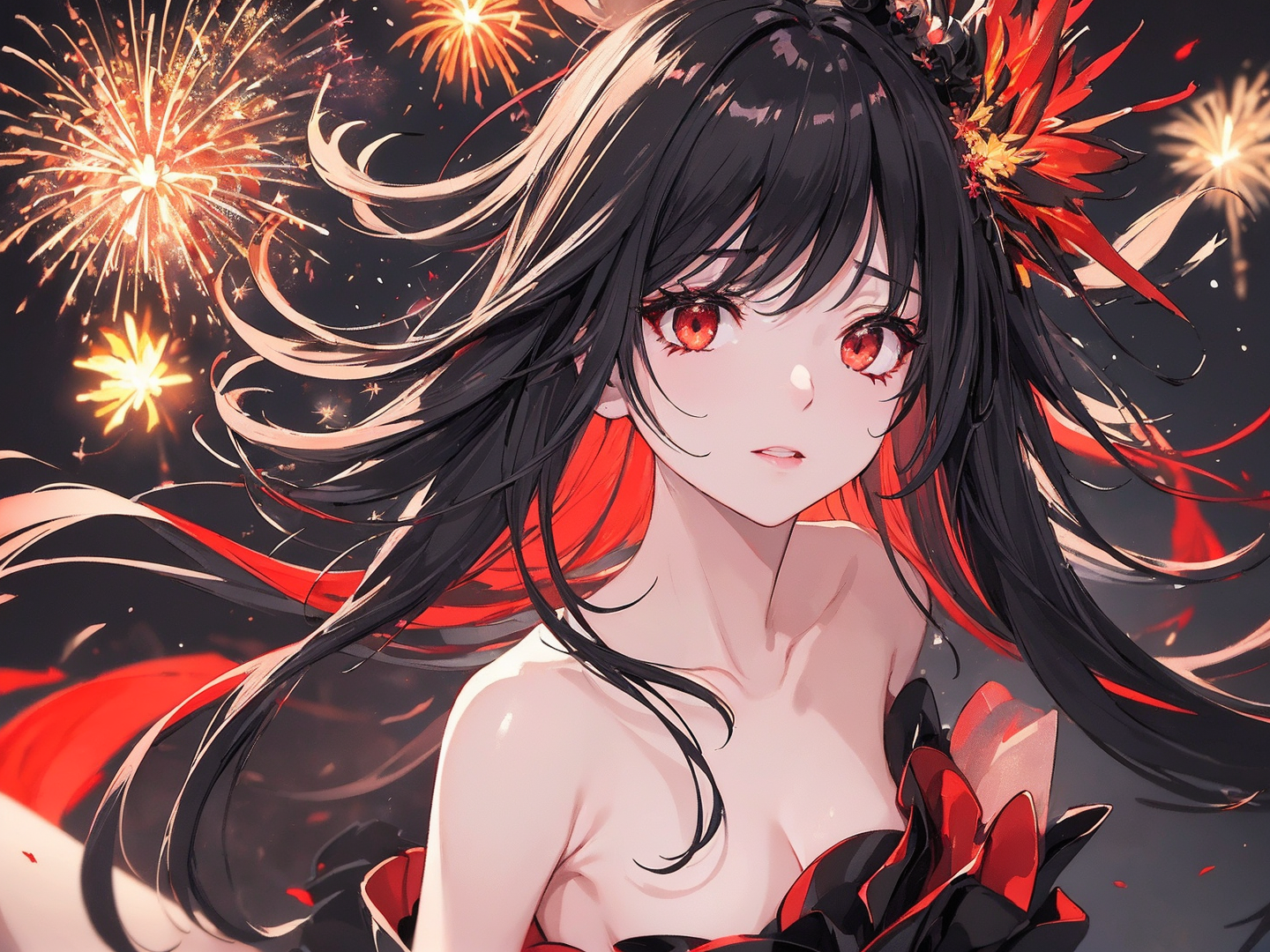 红眼冬娜在参加初秋的烟火会