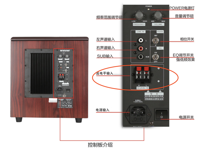 惠威低音炮接线图图片