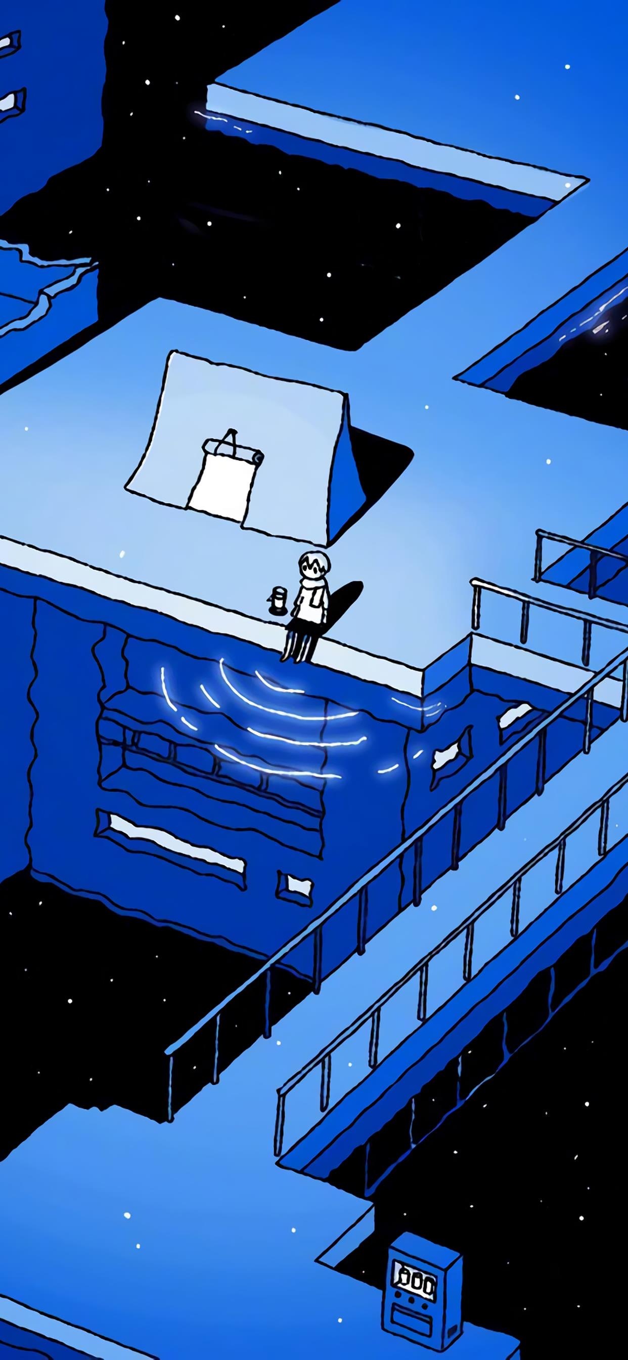 星旅少年蓝色插画手机壁纸