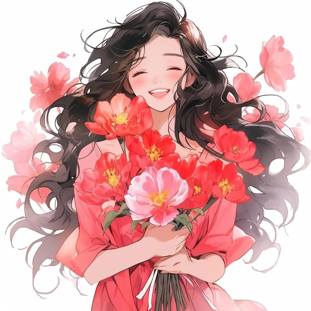 女生抱花束头像图片