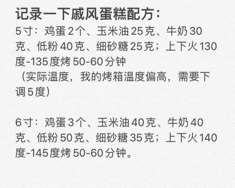 新手可以成功完成的5寸戚风蛋糕(另附上4寸,6寸戚风配方)