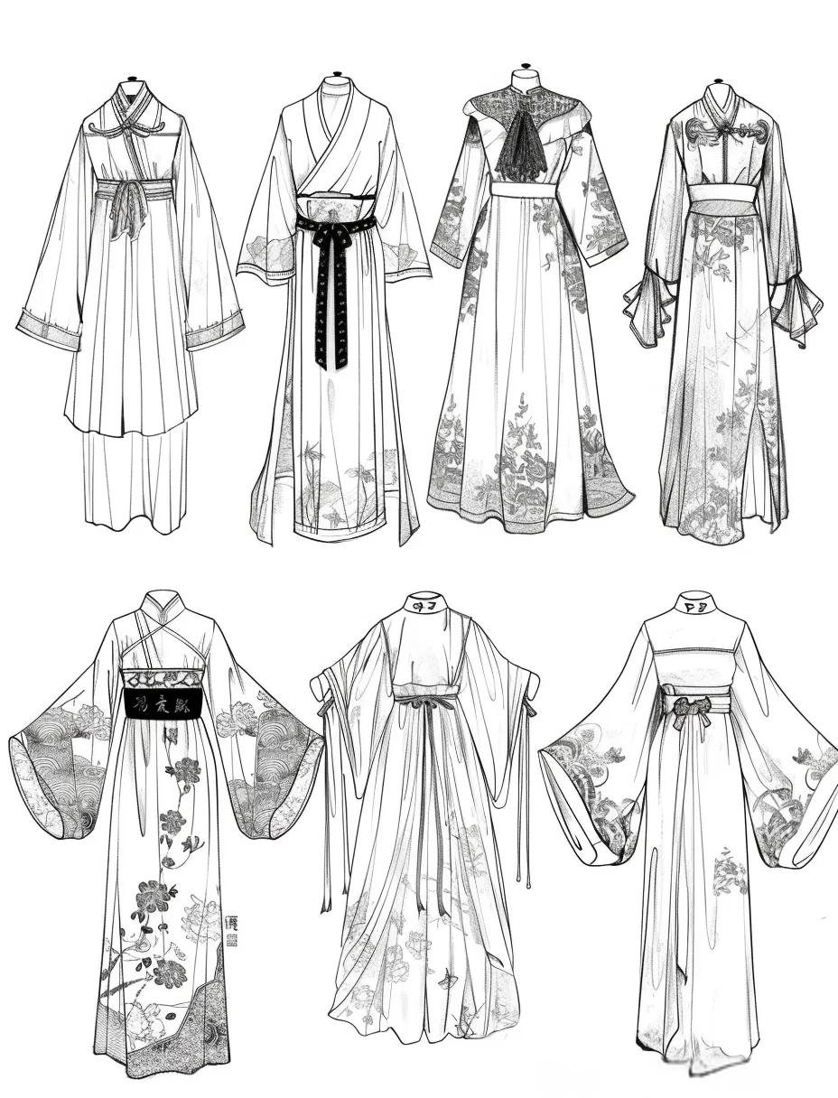 众多精致国风汉服款式图线稿,领略传统服饰魅力!