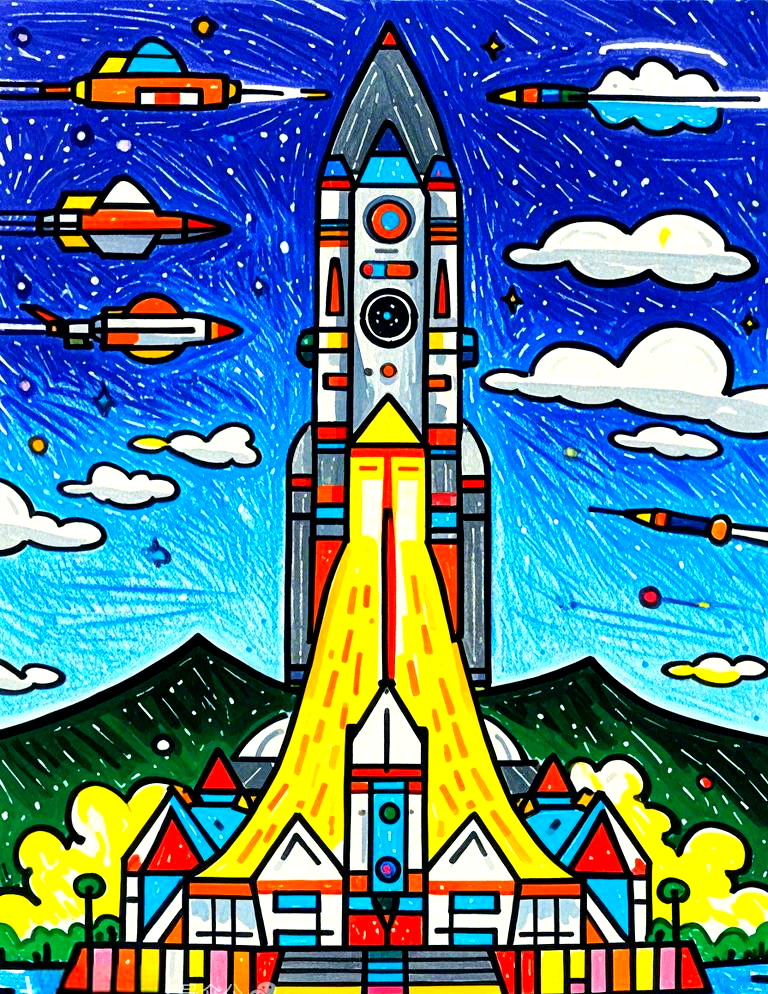 用简笔画描绘未来火箭的创意与科技感