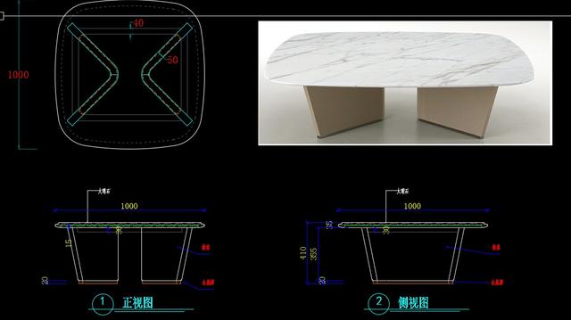 全屋家具定制餐桌茶几边几cad生产下单图三视图家具设计彩图
