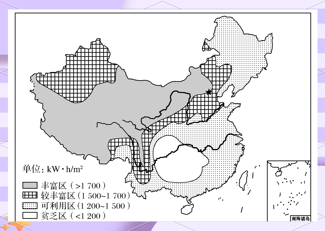 中国太阳年辐射总量分布不均,青藏高原与四川盆地成中心