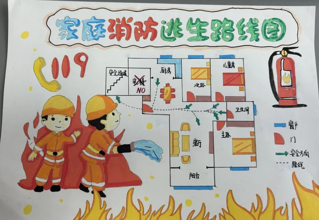 家庭消防安全意识提升,孩子与家长共绘逃生图