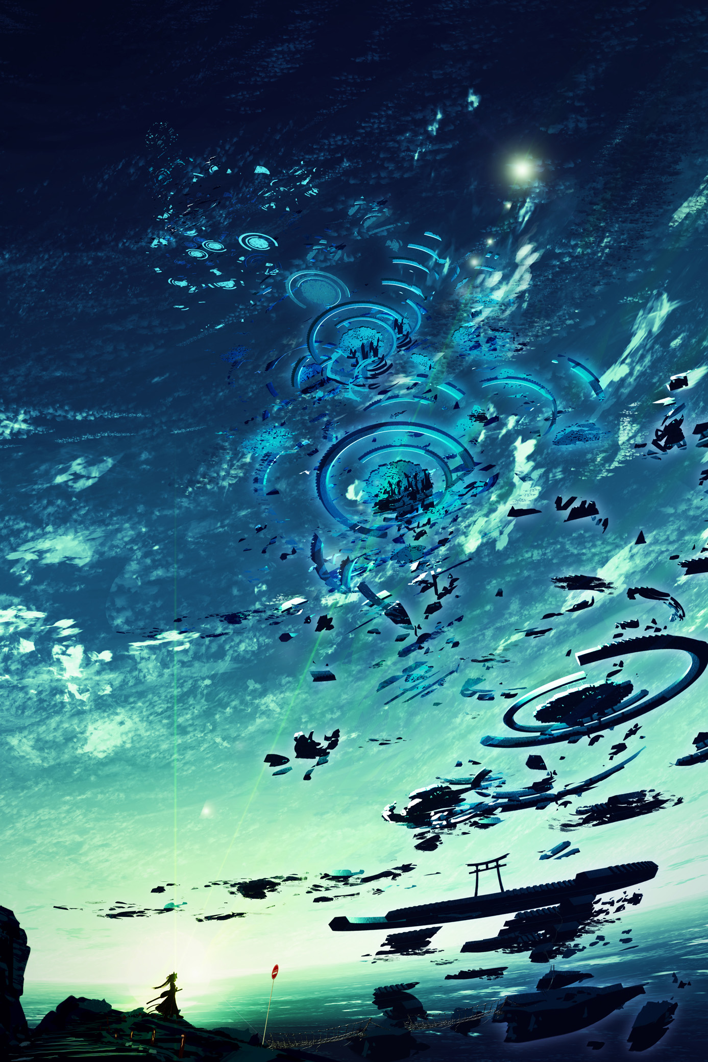 画师「ナナs」作品欣赏:幻想中的世界,奇幻唯美的蓝色系风景插画