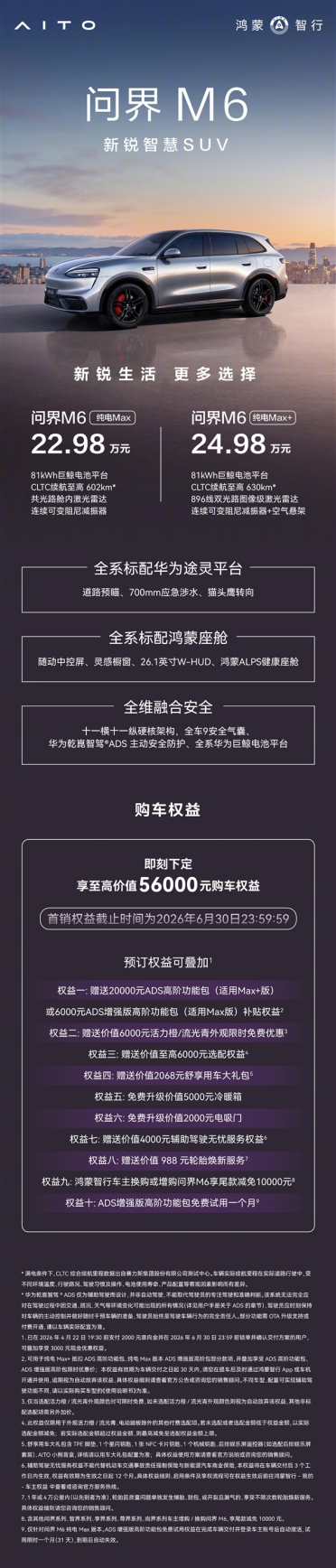 22.98万起！问界M6纯电Max/Max+版开售：月销破2万有戏