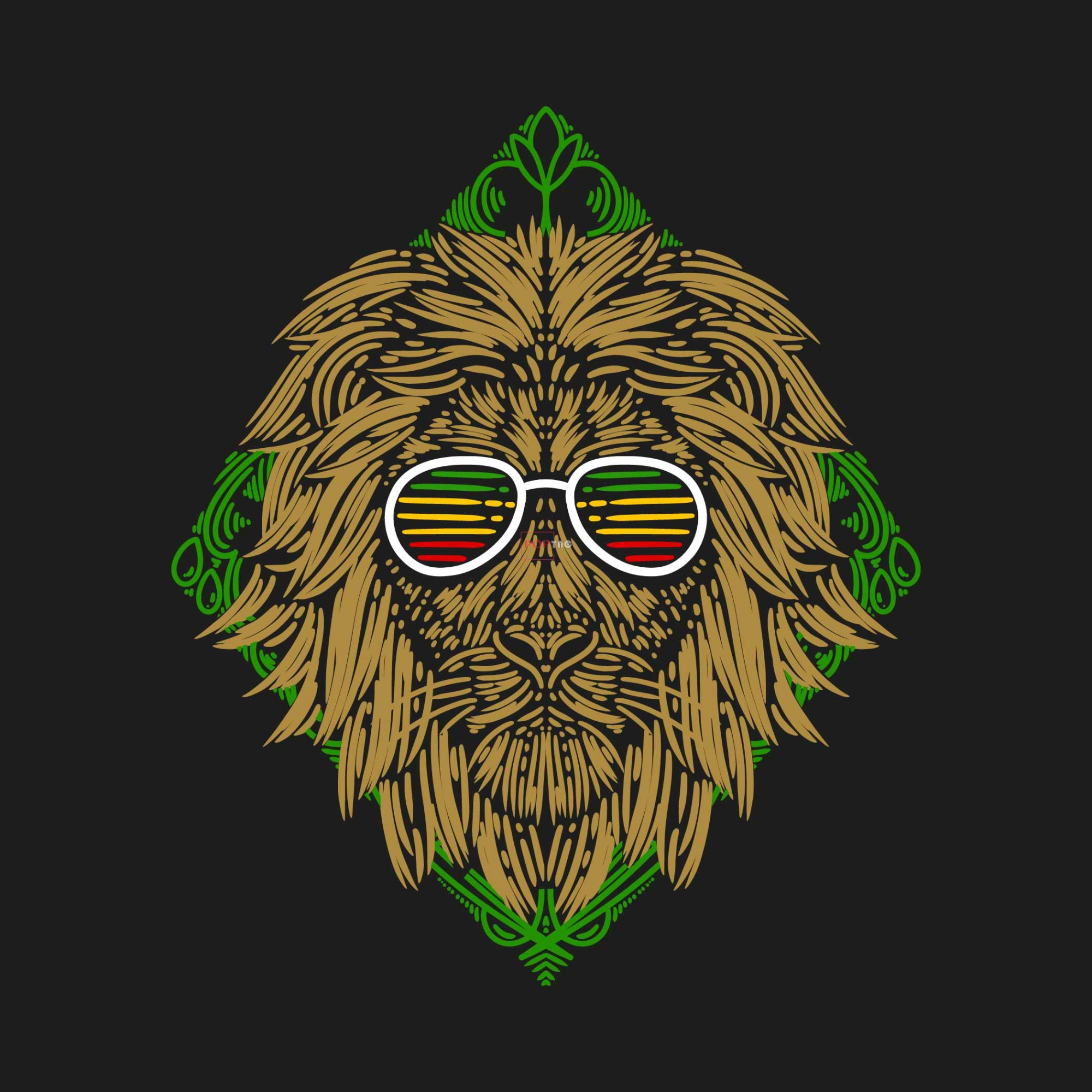 几何线条拼接动物狮子印花图案服装裁片t恤卫衣烫图印花花型素材