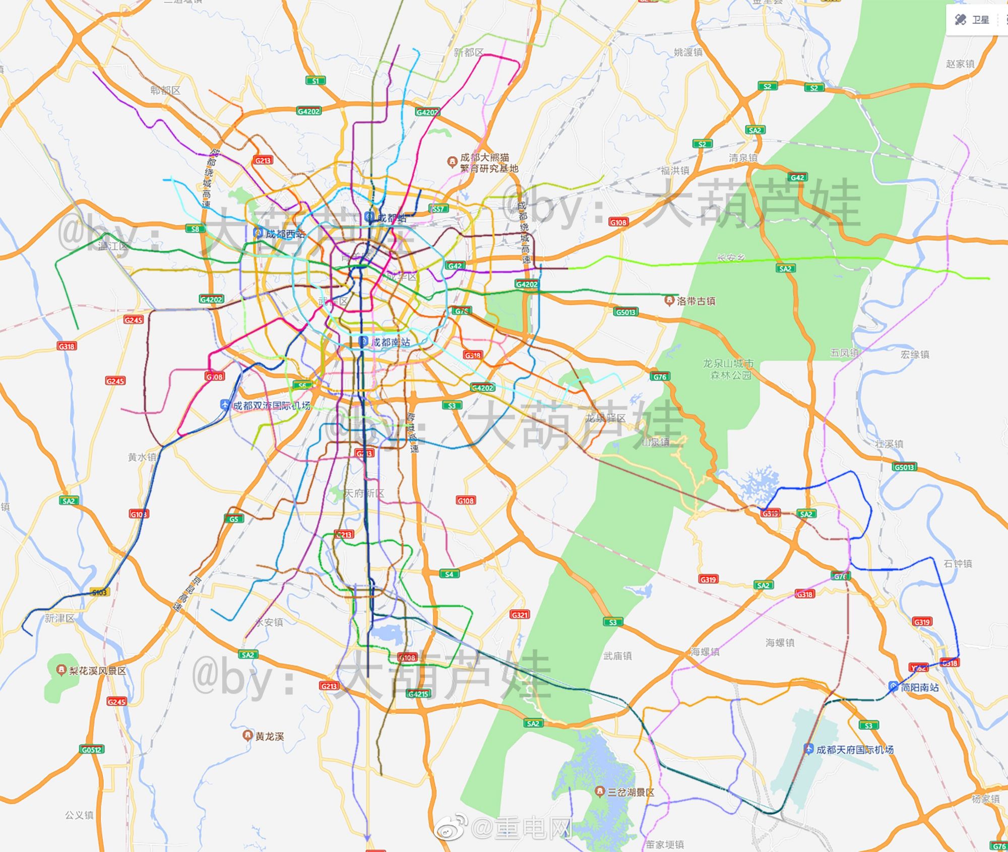 成都市2021版城市轨道交通线网规划优化图出炉啦,由36条线路组成