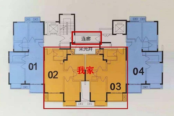 两梯四户带连廊平面图图片