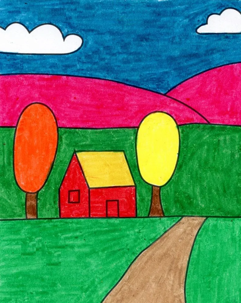 风景简笔画精选集:多种山水景色,简单美观,附详细画法步骤图