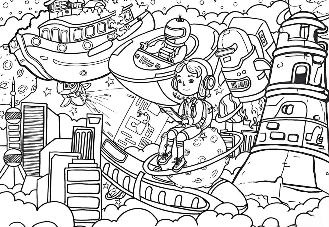 精选科幻主题黑白线稿素材,展现航天航空未来感