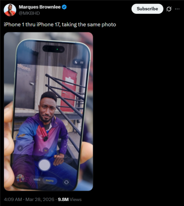 看懵了！初代iPhone到iPhone 17自拍对比 网友吐槽几乎一样