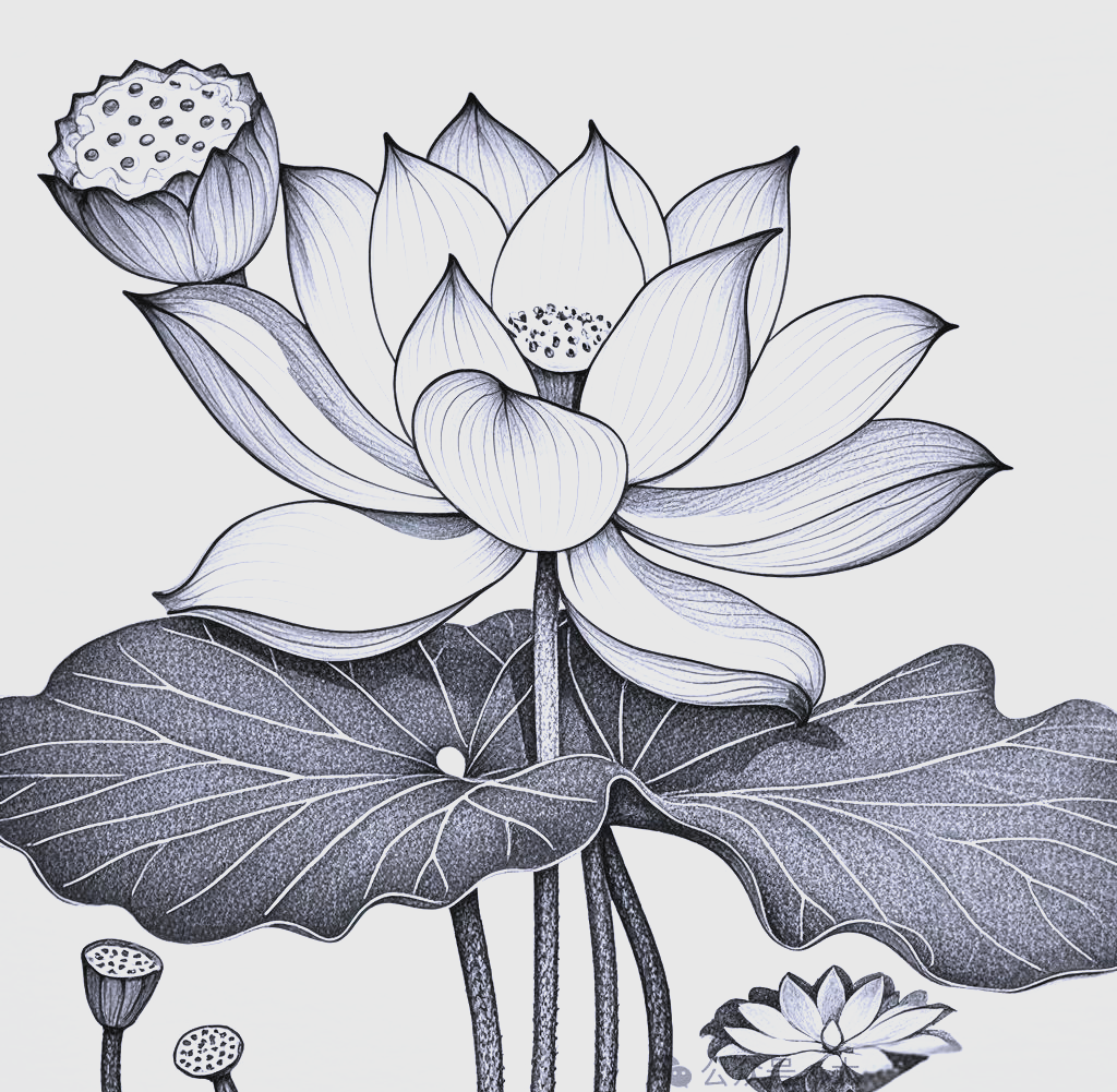 荷叶与荷花简笔画绘制指南:黑白色线稿与可涂色技巧详解