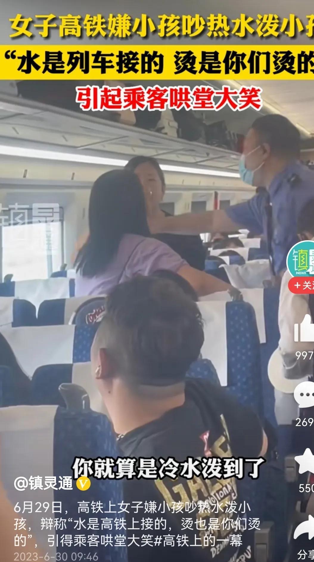 "水是高铁上接的,烫也是你们烫的!"高铁女子热水泼小孩还很有理