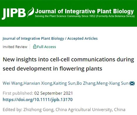 继nature后,武大孙蒙祥组揭示植物种子发育过程中信号交流研究的最新