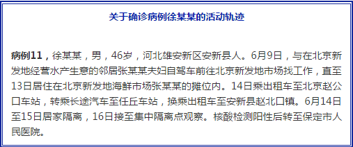 雄安新区一确诊病例系北京新发地市场返乡人员 活动轨迹公布