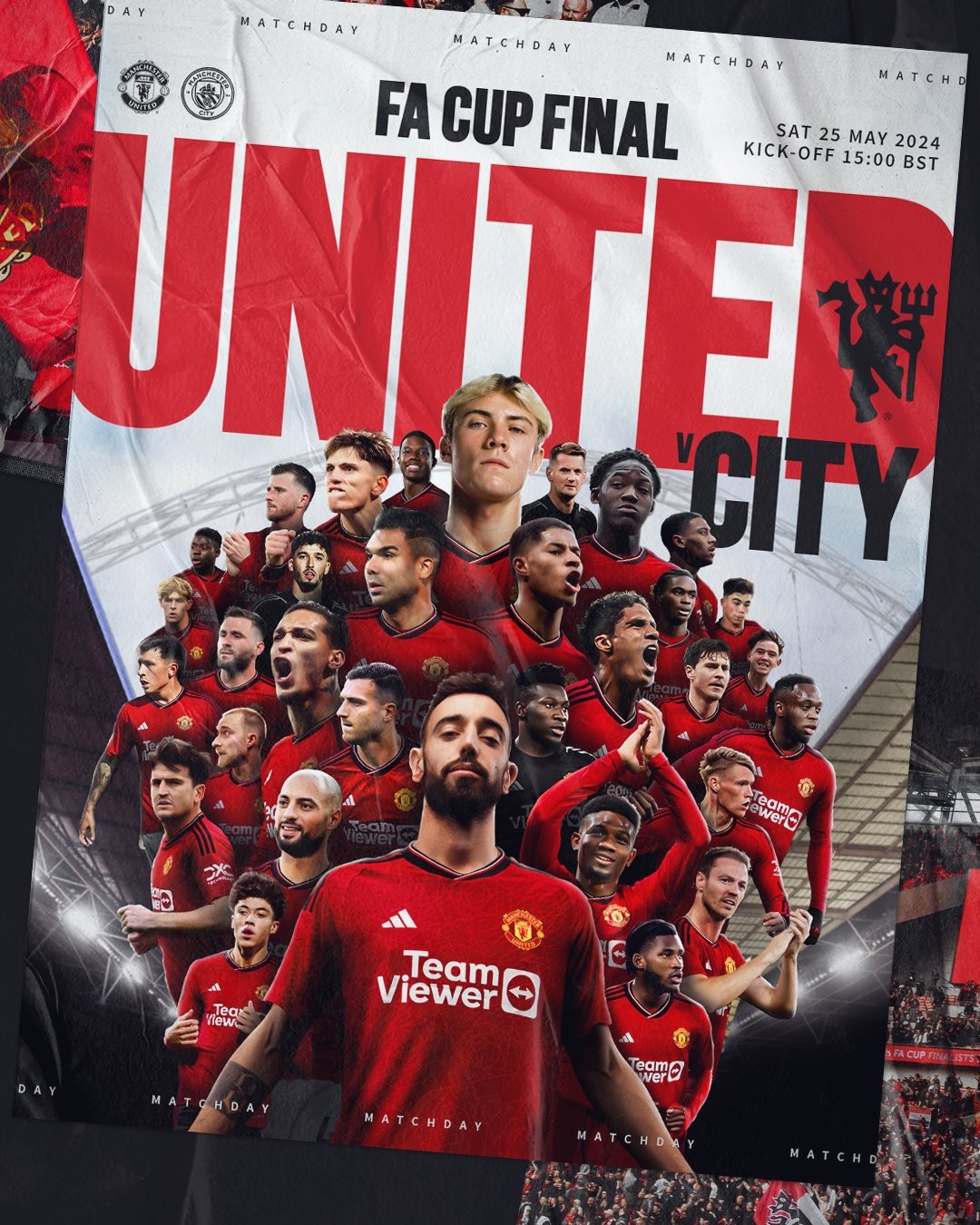 冲击冠军!曼联发布足总杯决赛海报:b费领衔全队球员出镜