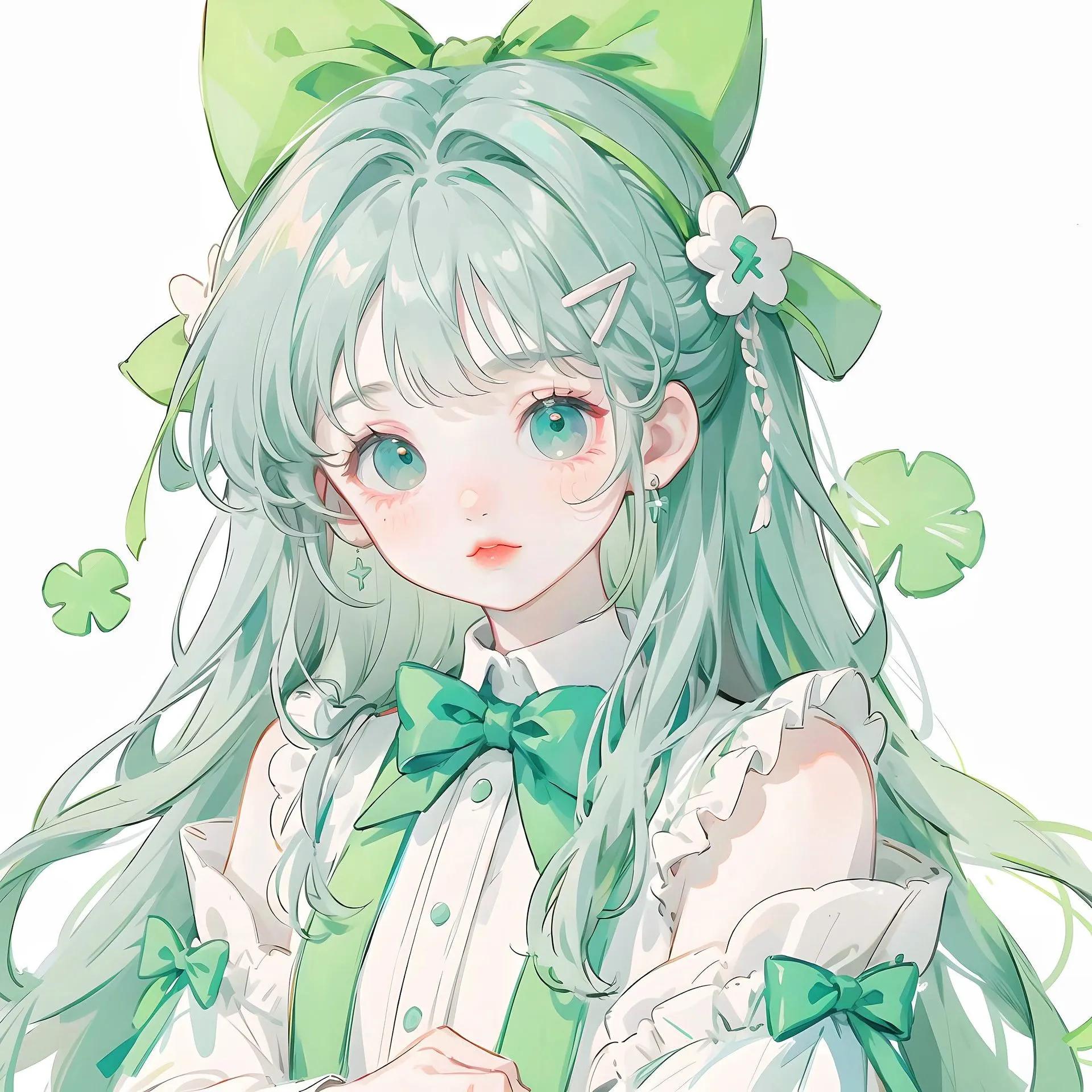 蓝绿紫三色系的卡通女生头像,干净纯粹