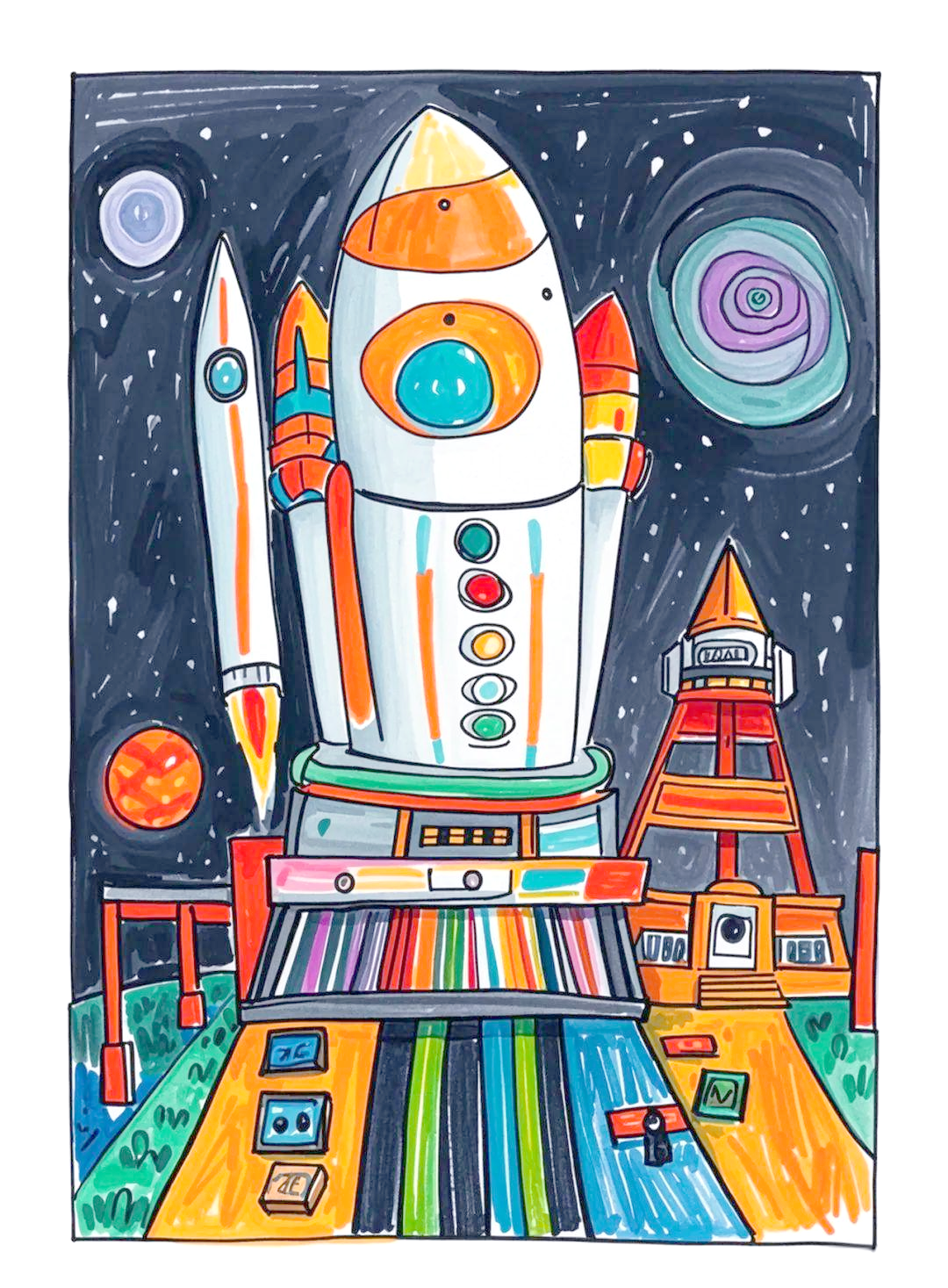 多款以科幻科技和火箭发射为主题的儿童绘画精选,参赛作品素材